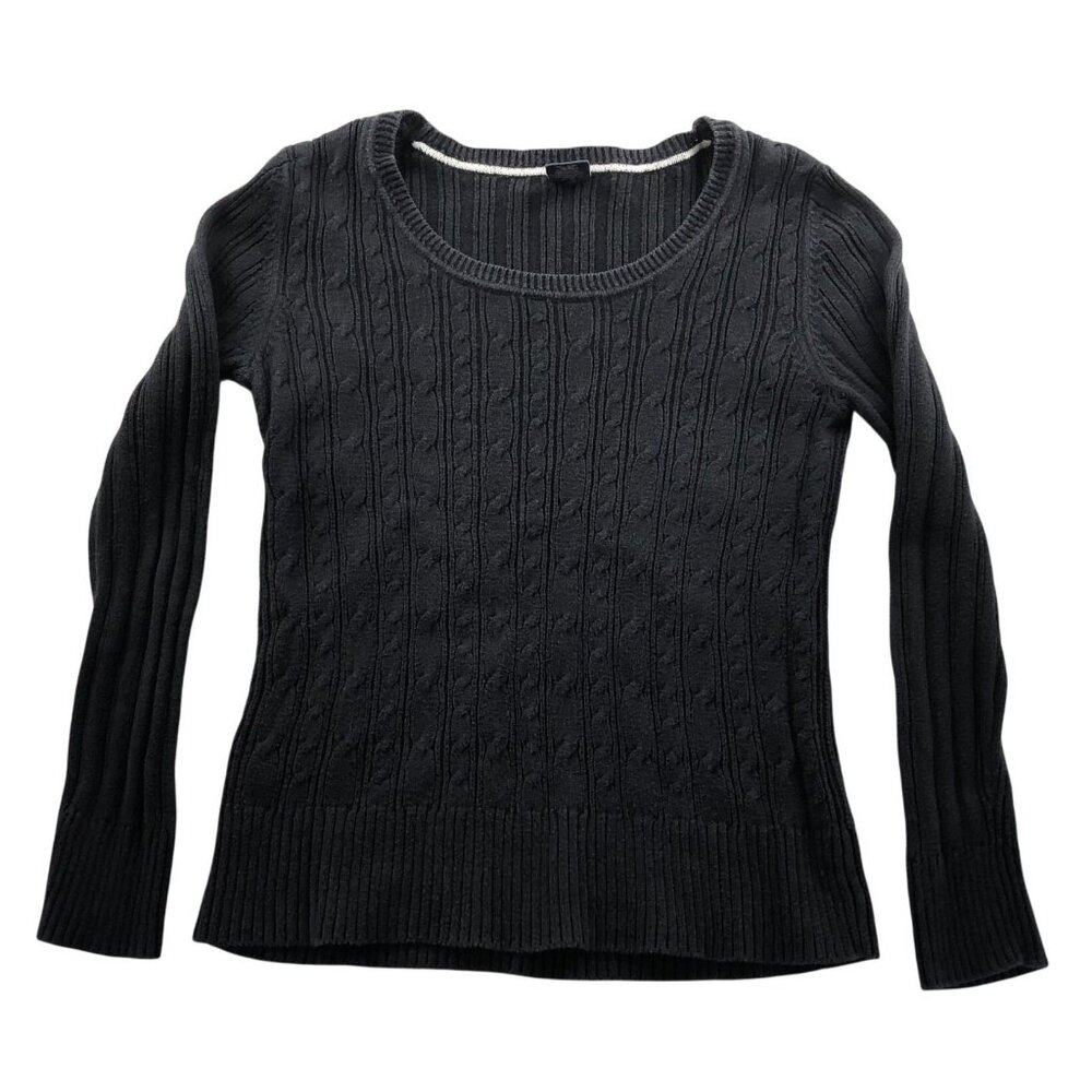 Faded Glory Women Sweater XL Black Cable Knit Scoop Neck Pullover Casual Classic
